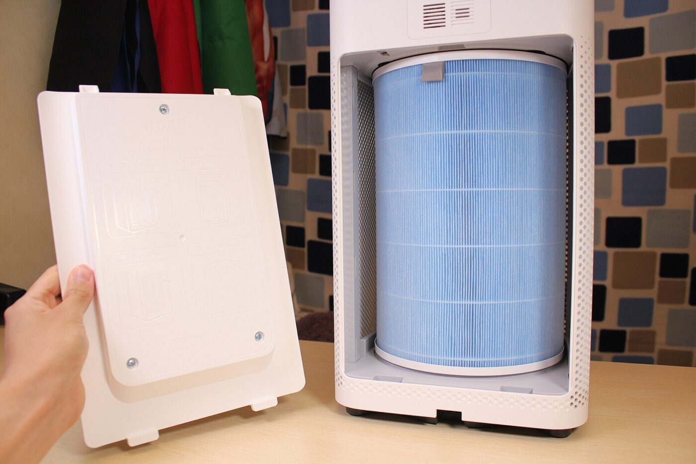 The cylindrical filter from a Xiaomi purifier. Clean air delivery rate drops as it clogs.