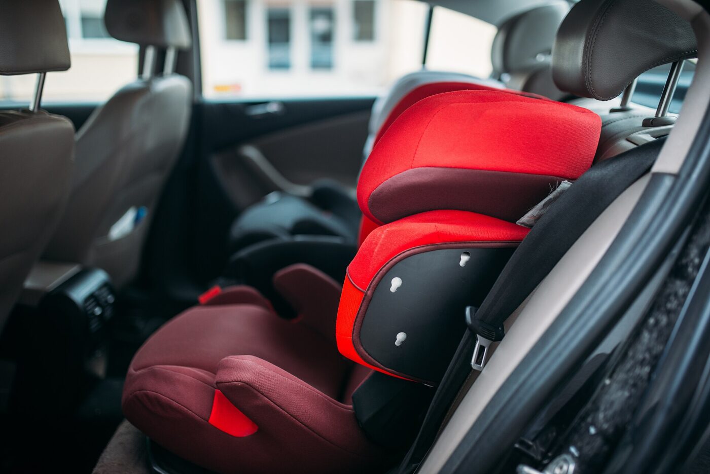 A modern child car seat, close up.