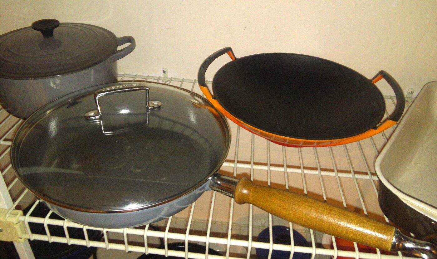 Enamelled cast iron needs no seasoning, but the coating can chip if dropped or heated empty.