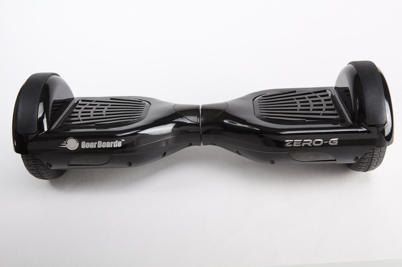 A black self-balancing scooter, commonly called a hoverboard.