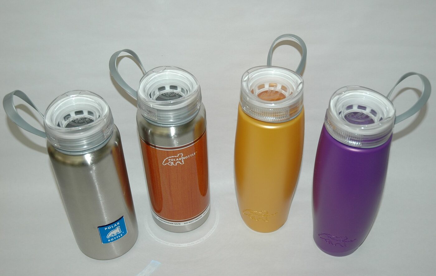 Insulated bottles with screw-on lids.