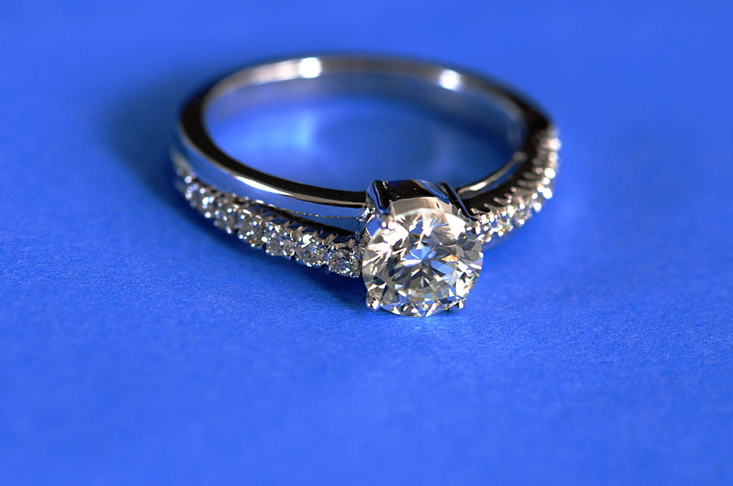 A diamond engagement ring.