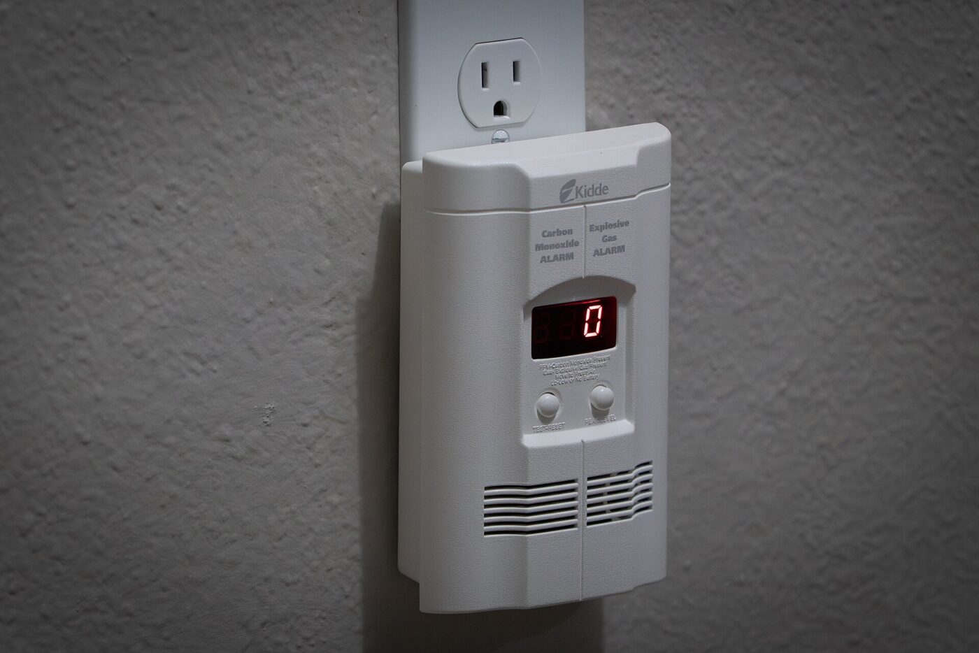 A plug-in carbon monoxide alarm.