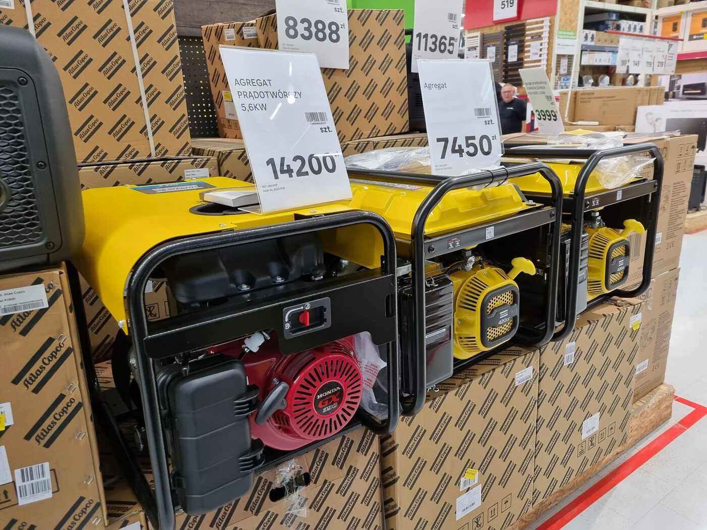 Portable generators on sale in a store.