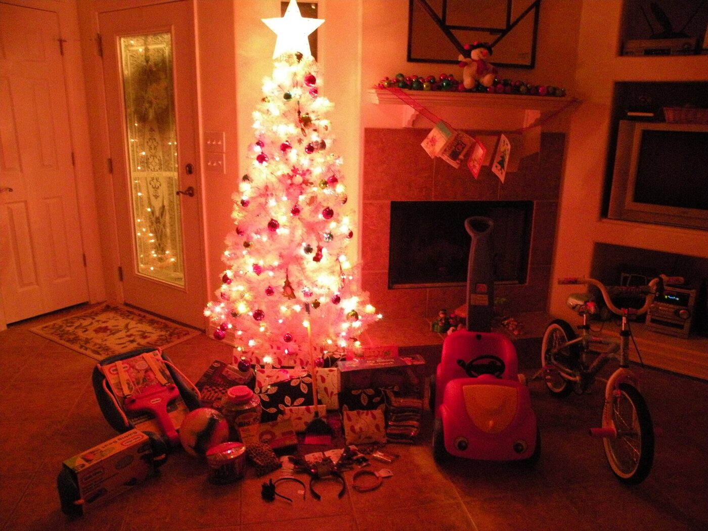 A lit Christmas tree.