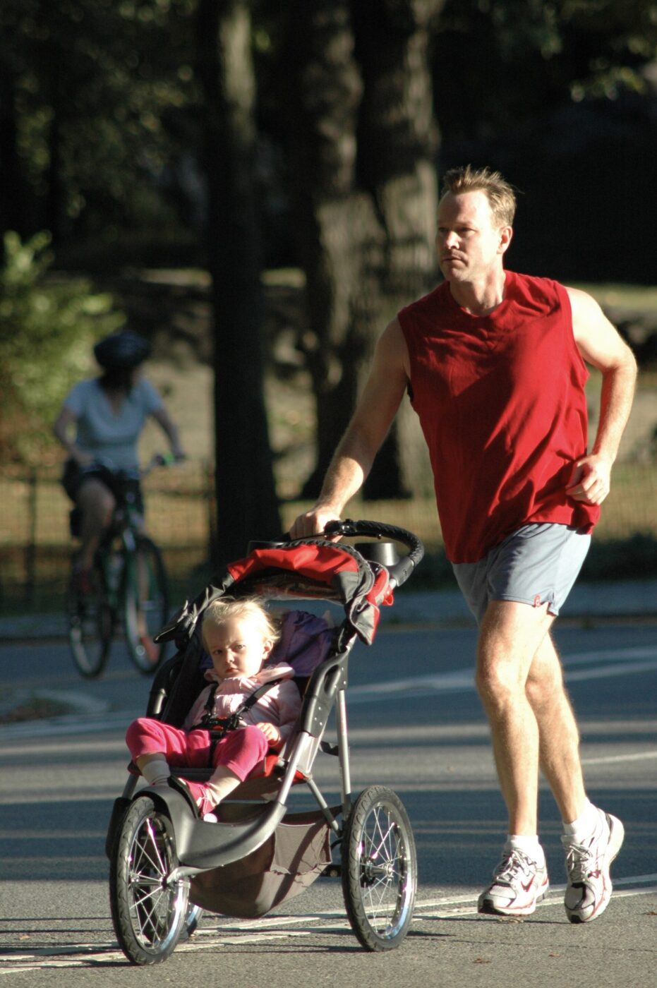 Running with a jogging stroller.
