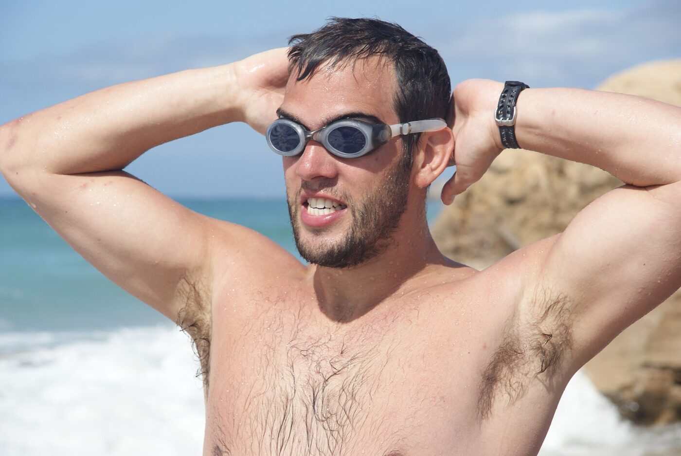 A swimmer wearing goggles.