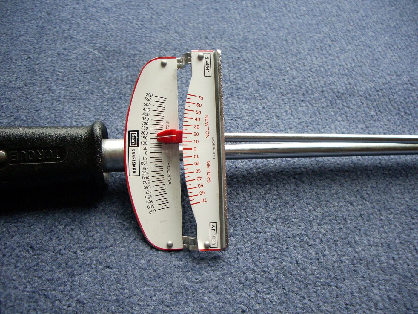 The scale of a beam-style torque wrench.