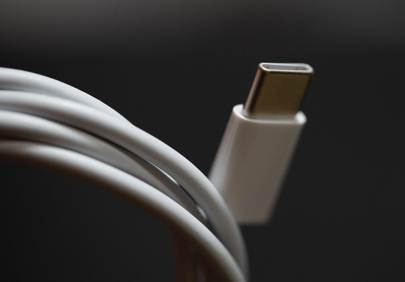 A USB-C charging cable. Two cables that look identical can be rated for 60 W or 240 W.