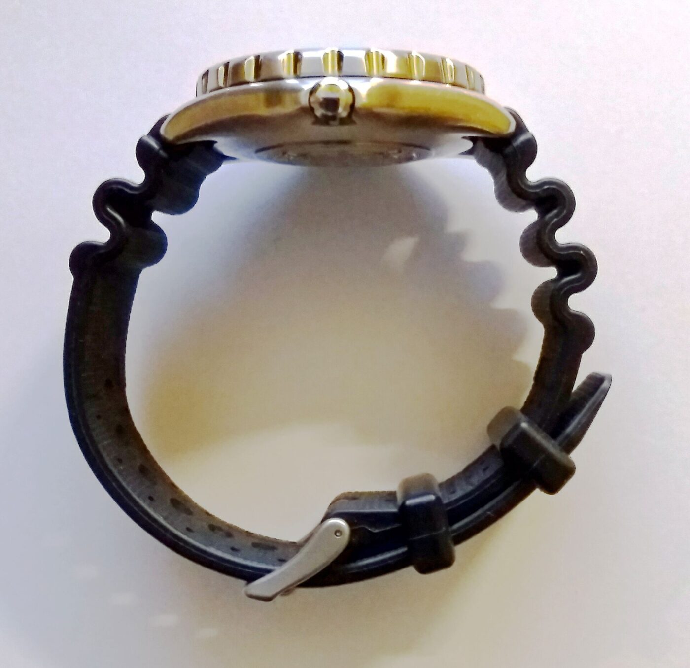 A watch on a polyurethane strap.